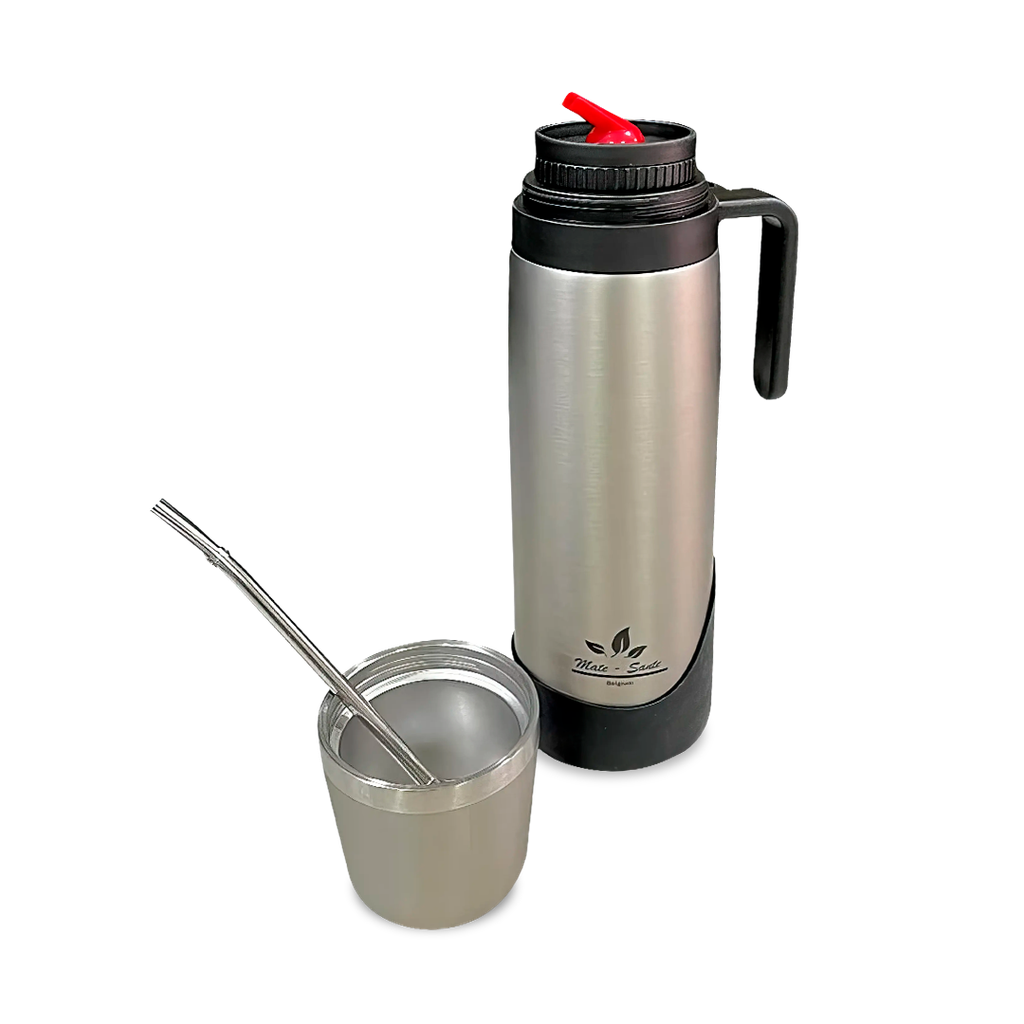 Termo 3 en 1 Acero Inoxidable 1 Litro con Pico Matero Color Plata