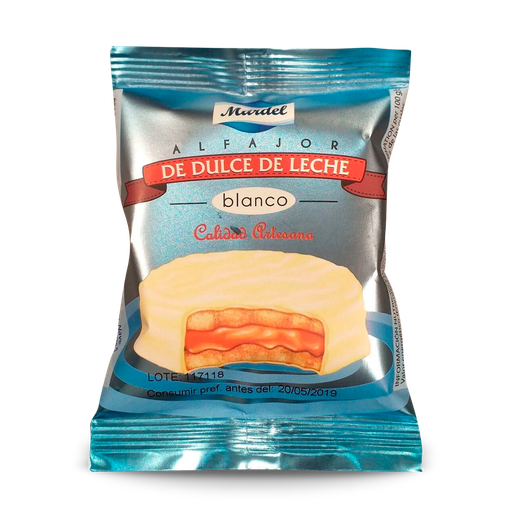 [8425206001644] Alfajor de Dulce de Leche Mardel Chocolate Blanco x 1