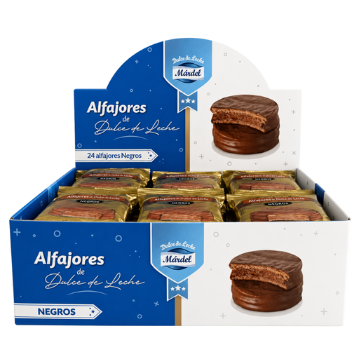 [8425206001354] Alfajores de Dulce de Leche Mardel Chocolate Negro Caja Display 24 Uds.